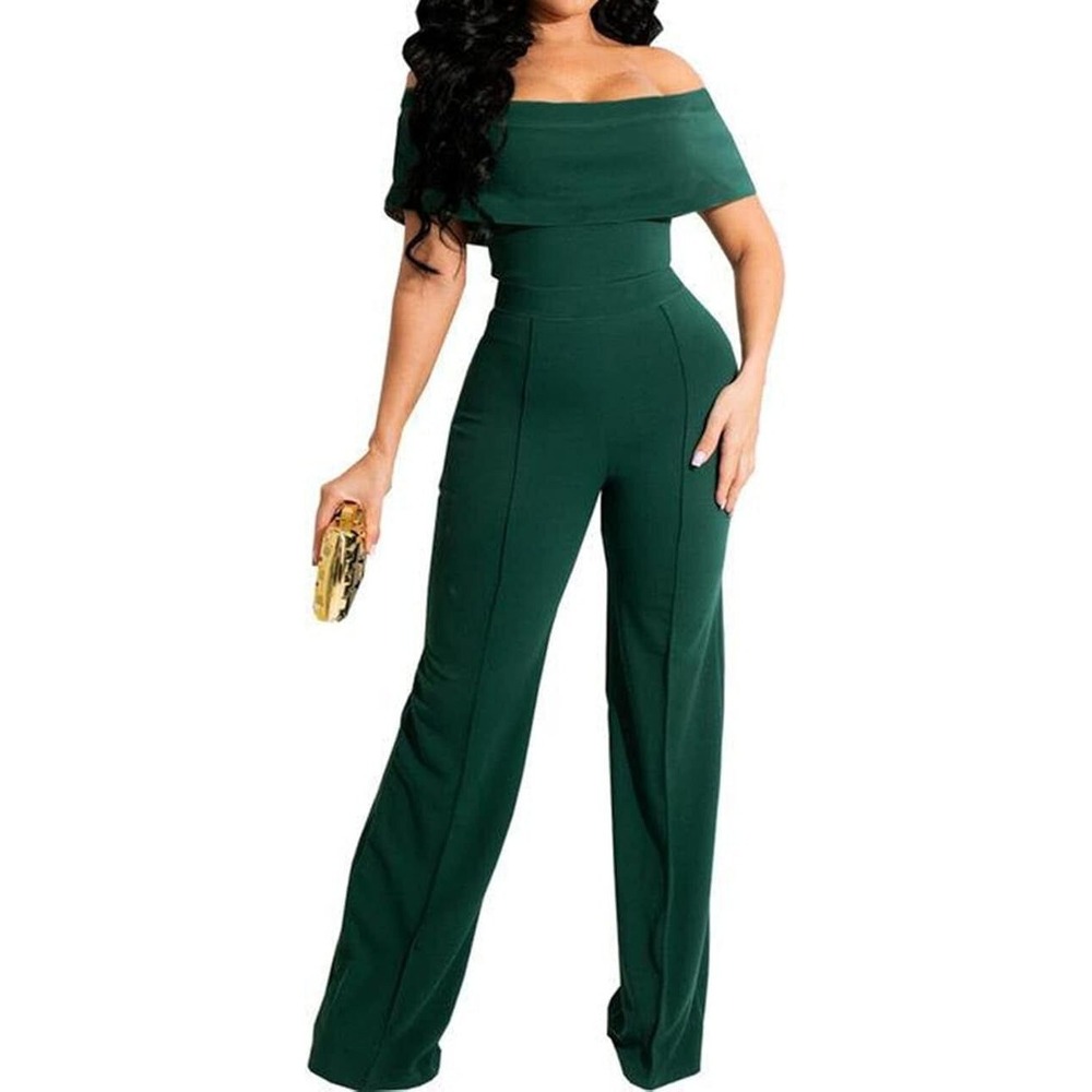 Halfword Women's Off Shoulder Wide Leg Romper Jumpsuit - Green - 2XL
